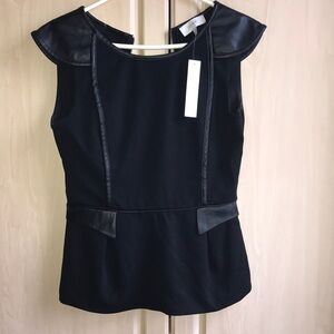 Black leather accented sleeveless top NWT BUT needs a back zipper